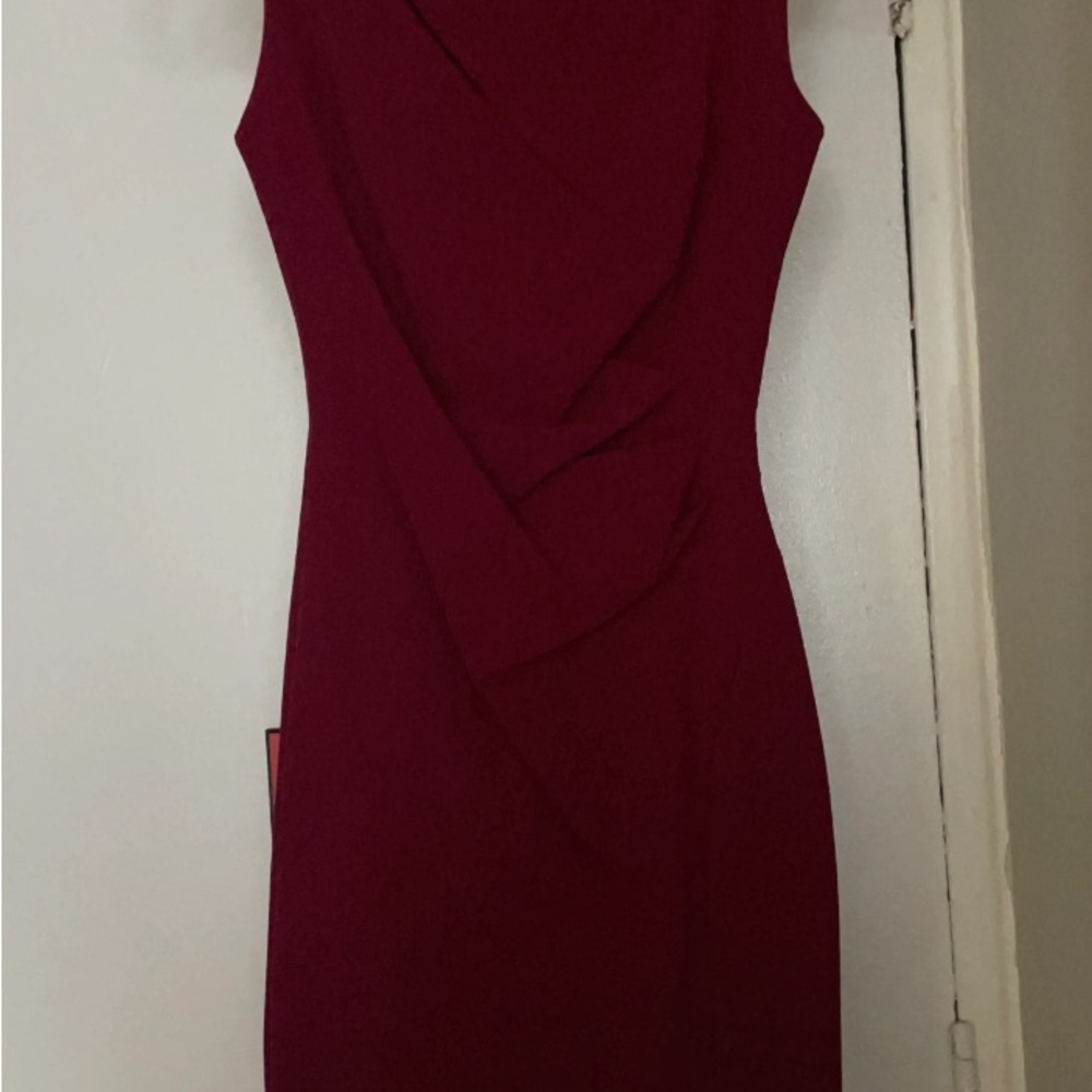 Le Chateau Elegant Raspberry Midi Dress with Cut Out